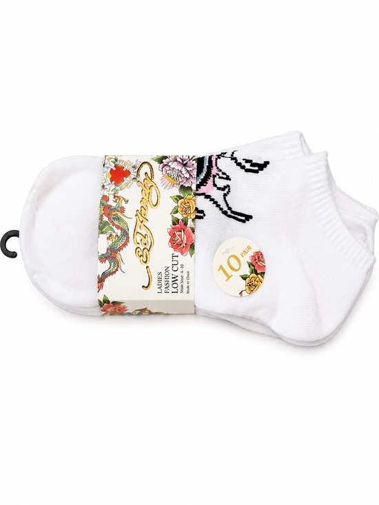 Ed Hardy Accessories - Ed Hardy 10 Pack Women’s Low Cut Socks White Tattoo Graphic NWT